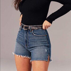 Abercrombie & Fitch High Rise 4 Inch Mom Shorts Dark Ripped Wash - Size 28/ 6